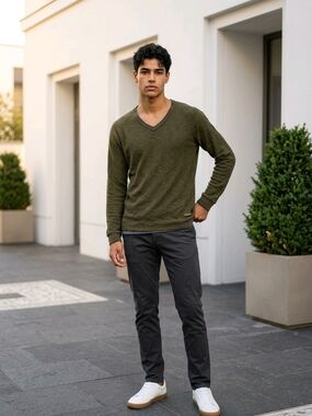 Diesel Olive Green V-Neck Men's Sweater
